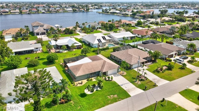 aerial view featuring a water view