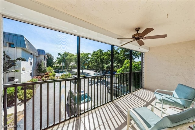 balcony with ceiling fan