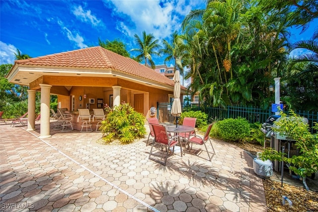 view of patio featuring a gazebo