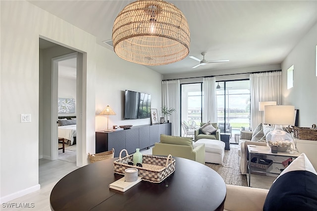 dining area with ceiling fan