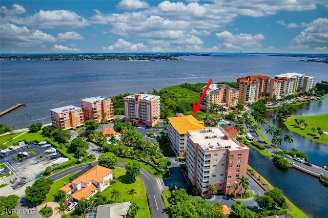 aerial view with a water view