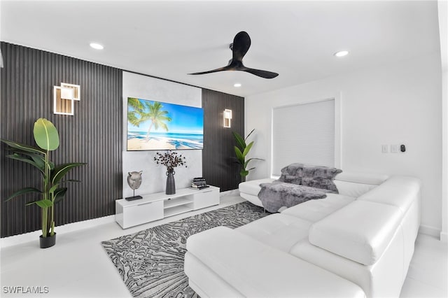 interior space featuring ceiling fan