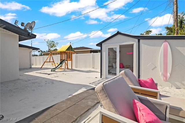 view of patio / terrace featuring a playground