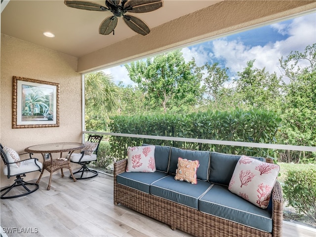 view of patio / terrace featuring ceiling fan and an outdoor hangout area