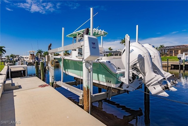 dock area with a water view