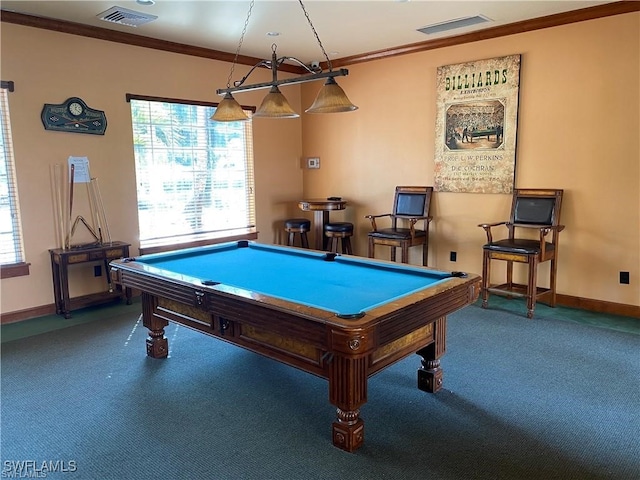 recreation room featuring pool table and carpet floors