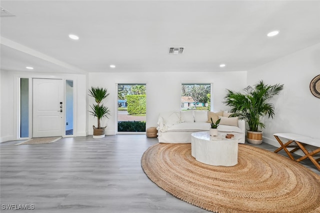 living room with hardwood / wood-style flooring