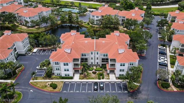 aerial view with a water view