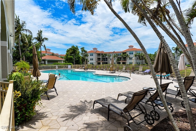 view of pool featuring a patio