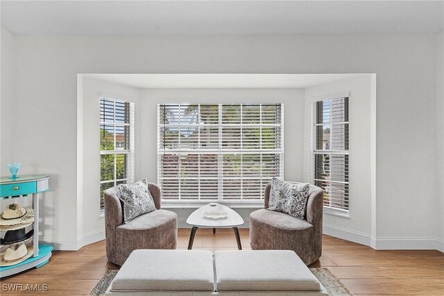 sitting room with light hardwood / wood-style flooring