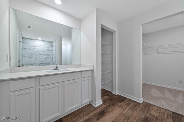 bathroom with vanity and wood-type flooring