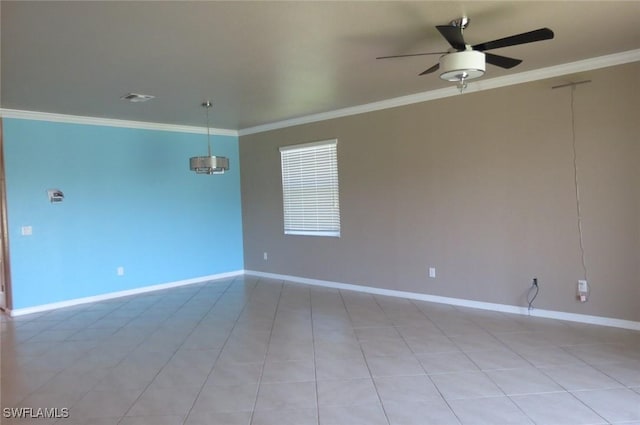 unfurnished room featuring crown molding and ceiling fan