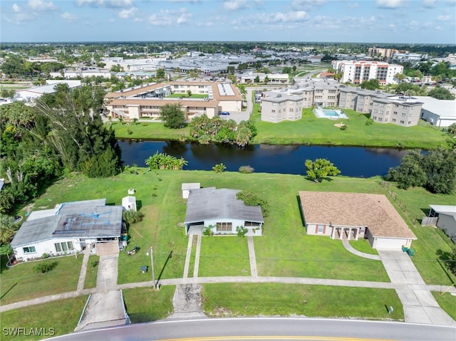 aerial view with a water view