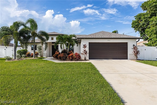 view of front of house featuring a garage and a front yard