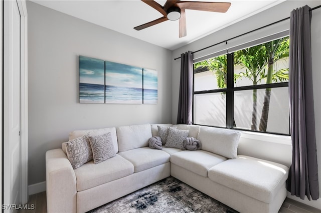 2740 Amaranda Ct, Naples, FL 34114 - living area featuring baseboards, wood finished floors, and ceiling fan