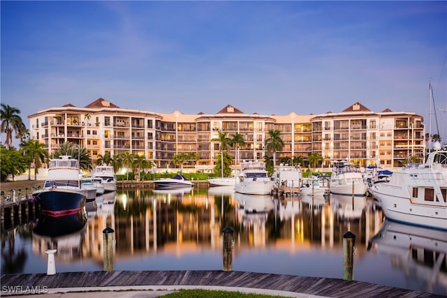 exterior space featuring a boat dock