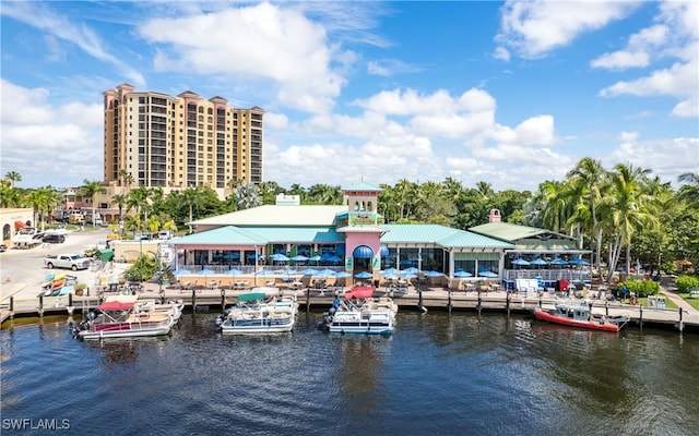 view of dock with a water view