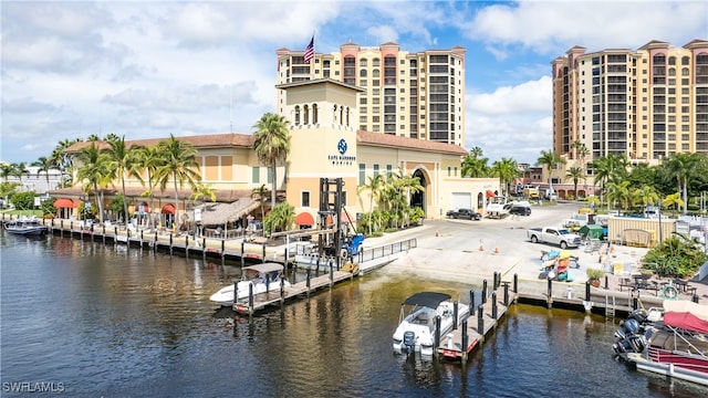 view of dock with a water view