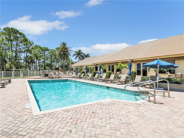 view of pool featuring a patio