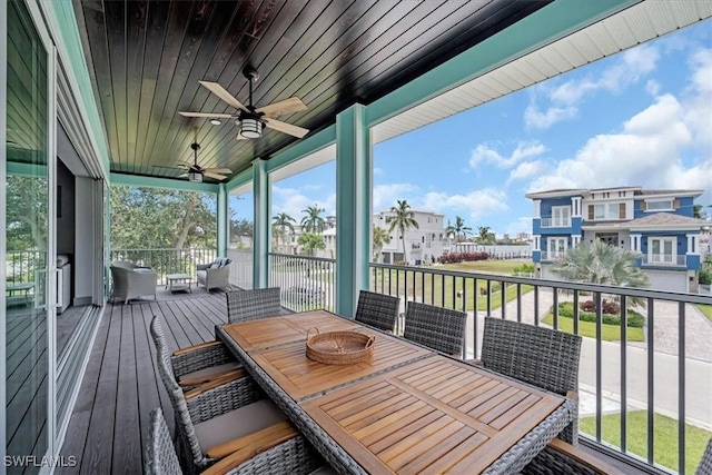 wooden terrace with ceiling fan