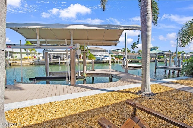 dock area with a water view