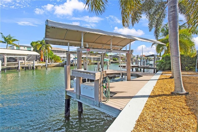 dock area featuring a water view