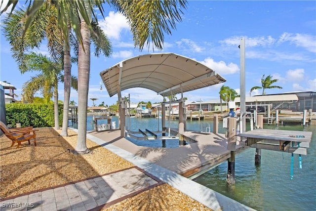 dock area with a water view