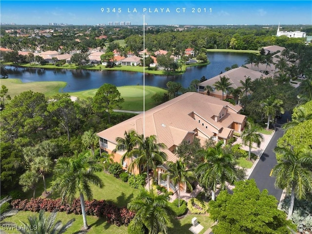 aerial view with a water view and a residential view