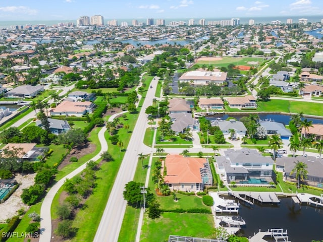 aerial view with a water view