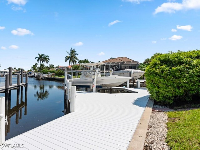 view of dock with a water view