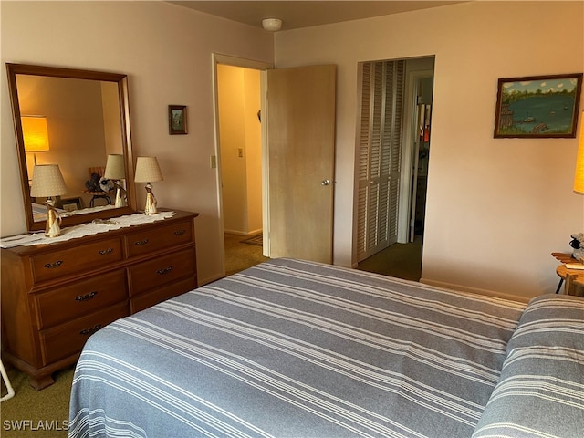 carpeted bedroom with a closet