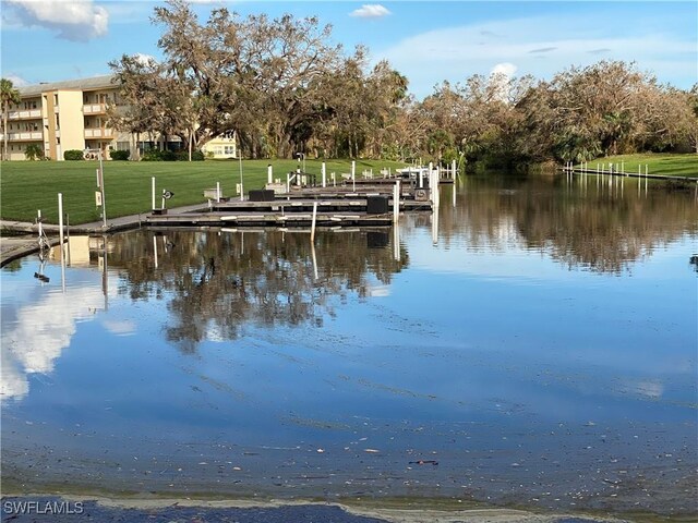 property view of water featuring a boat dock