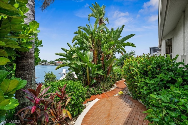 view of yard with a water view