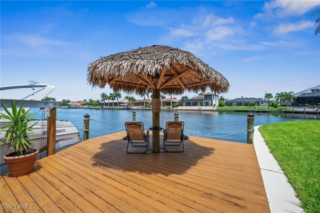 dock area featuring a water view