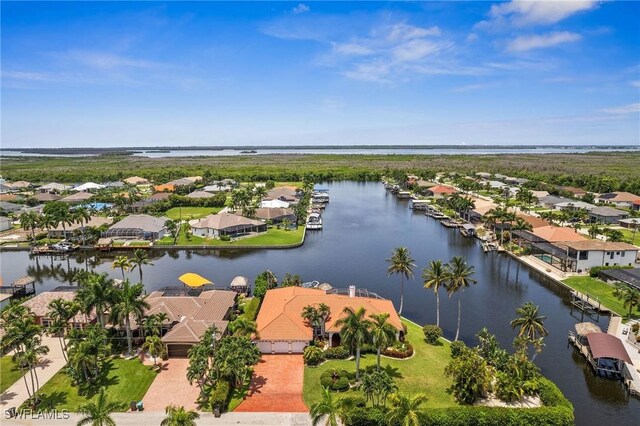 aerial view with a water view