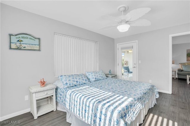 bedroom with hardwood / wood-style floors and ceiling fan