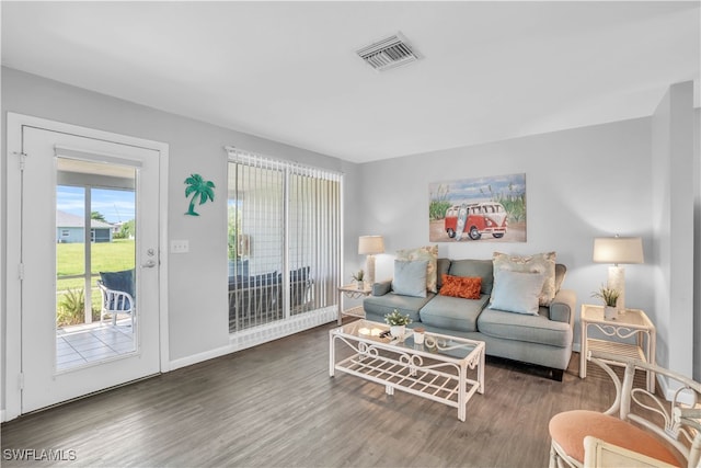 living room with hardwood / wood-style floors