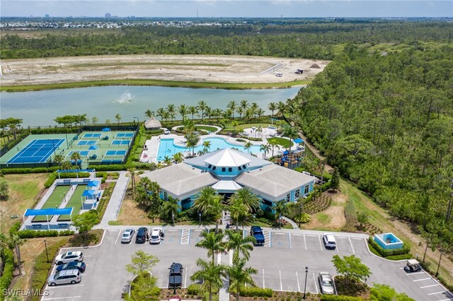 bird's eye view featuring a water view