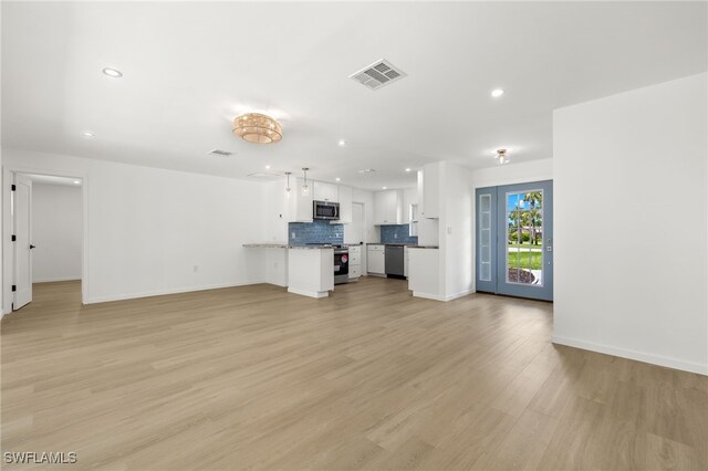 unfurnished living room featuring light hardwood / wood-style flooring