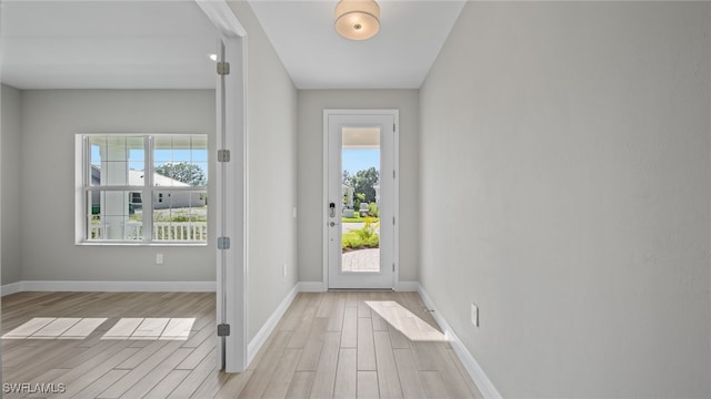 doorway to outside with light hardwood / wood-style floors and a wealth of natural light