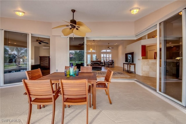 dining area with ceiling fan