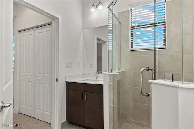 bathroom with vanity and walk in shower