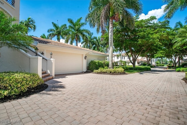 exterior space with a garage