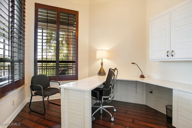 office space featuring dark wood-type flooring and a healthy amount of sunlight