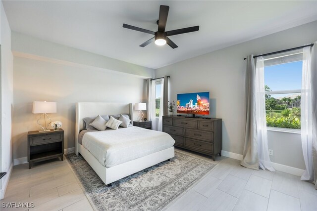 bedroom featuring ceiling fan