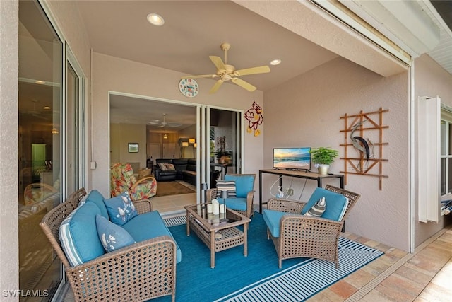 view of patio / terrace featuring an outdoor hangout area and ceiling fan