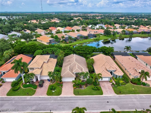 aerial view featuring a water view