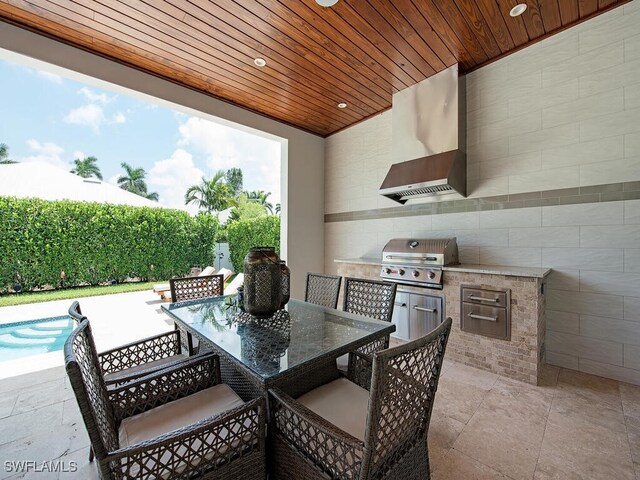 view of patio / terrace with area for grilling and a fenced in pool