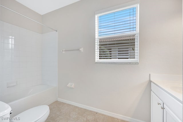 full bathroom with tile patterned floors, vanity, bathtub / shower combination, and toilet