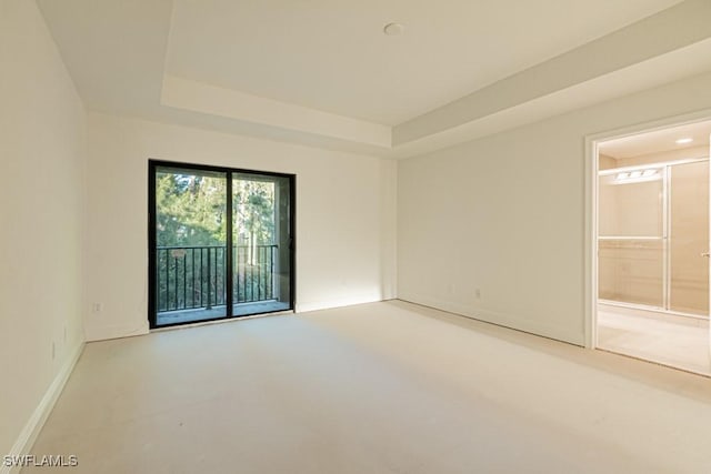 spare room with a raised ceiling